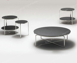 现代简约不锈钢圆茶几黑色钢化玻璃沙发边几时尚咖啡桌设计师家具
