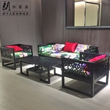 新中式沙发围椅会所别墅样板间客厅家具实木简约沙发禅意三人座椅