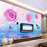 时尚简约3D立体大型壁画 粉红玫瑰花卉客厅电视背景墙纸卧室壁纸