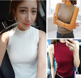 2015夏季新款女装韩版百搭修身高领打底无袖上衣 针织棉背心小衫