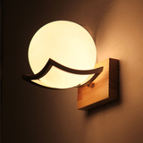 HJ圆形实木创意壁灯 温馨卧室床头灯新中式日式阳台楼梯木质壁灯