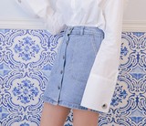 韩国直邮Stylenanda官网正品代购可爱单排扣A型牛仔短裙