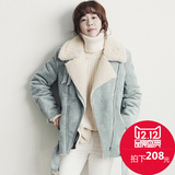 2015冬装新款韩国短款仿鹿皮麂皮绒羊羔毛皮毛一体机车外套女棉衣