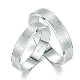 S925纯银镀白金戒指情侣对戒男女款可刻字内弧凸拉丝戒指