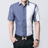 2016夏季男士短袖衬衫格子寸衫韩版修身衬衣白色免烫半袖男上衣潮