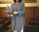 2015冬新款韩版时尚英伦风圆领套头长款侧开叉宽松长袖加厚毛衣女