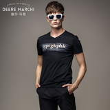 迪尔马奇2016夏季新品个性英文小v领短袖黑T恤衫男体恤M01756