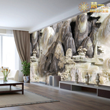 3d墙纸客厅影视墙中式卧室壁纸玉雕中式山水画风景大型壁画装饰画