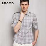 KAMA 卡玛 夏季新款男装 时尚尖领休闲长袖格子衬衫 2215801