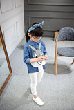 韩童装2016春装新款女童牛仔衬衫 儿童卡通可爱印花兔子长袖衬衫