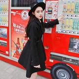 2015冬季新款女装西装领韩版纯色通勤棉修身中长款长袖毛呢外套