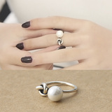 日韩国纯银s925泰银潮女个性时尚珍珠缠绕开口戒指食指戒饰品潮人