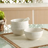 【天猫超市】顺祥白瓷浮雕陶瓷碗勺8件套装创意餐具米饭碗面汤碗