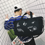 日系涂鸦清新男士帆布旅行包休闲手提包大容量单肩包男女健身包潮