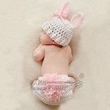 百天拍照衣服婴儿新生儿宝宝影楼毛线兔耳朵兔子帽子短裤套装