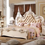 欧式双人床1.8米 白色实木床雕花 高箱储物法式婚床 卧室家具大床