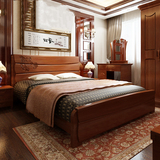 全实木床橡木床1.5/1.8米简约现代小户型中式床高箱储物婚床白色