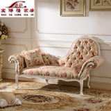 欧式贵妃椅 田园风格 单人布艺沙发 仿古白色 实木沙发 宫廷典雅