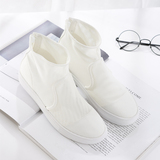 韩版网纱面板鞋白色运动鞋透气休闲鞋镂空内增高平底鞋高帮女夏季