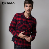 卡玛KAMA新款男士时尚经典格纹百搭保暖长袖休闲衬衫纯棉2415816