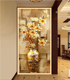 欧式3d立体浮雕玄关壁纸 竖版走廊走道无缝墙纸大型壁画 玉兰花瓶