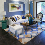 欧式时尚现代简约蓝色拼色格子地毯客厅沙发茶几卧室床边加厚定制