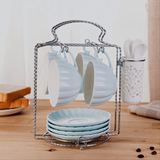 创意欧式咖啡杯套装陶瓷咖啡杯碟套装4杯碟带勺送不锈钢架