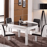 包邮烤漆圆台餐桌伸缩钢化玻璃餐桌椅组合长方形多功能实木时尚简