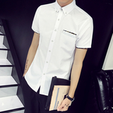 春季新款男士短袖衬衫青年韩版修身型潮流休闲白衬衣伴郎男装衬衣