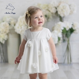 小猪麦都2016新款夏款女童白色花朵公主裙婴儿短袖连衣裙夏1-3岁