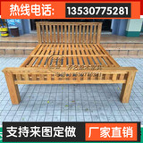 老榆木双人床中式实木排骨大床田园床厚重款实木平板床1.5/1.8米