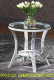 欧式小圆桌子白色圆形玻璃茶几创意简约咖啡桌卧室阳台休闲边角几