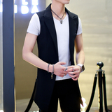 2016新款韩版无袖风衣中长款纯色西装马甲修身青少年男士小外套夏