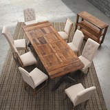 美式乡村仿古做旧实木铁艺长方形组装餐桌椅会议桌组合定做促销