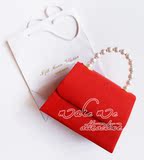 独家定制 vintage珍珠手提包红色斜跨小包古董包女包