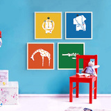 简约小清新动物卡通宜家儿童房卧室挂画客厅有框画大象狮子长颈鹿