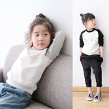 2016春款女童儿童装宝宝英文字母印花圆领插肩袖卫衣韩版套头衫