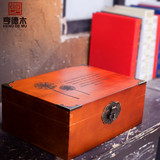 亨德木zakka木制复古收纳盒带锁储物收纳做旧木盒子秘密日记箱子