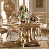 欧式圆餐桌香槟金色 6人进口天然大理石吃饭桌子餐厅家具高档圆桌