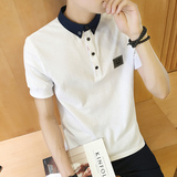 夏季男装短袖T恤衫 青少年衣服潮韩版修身男士白色翻领短袖POLO衫