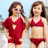 儿童泳衣中大女童比基尼三件套游泳衣韩版亲子装可爱女孩泳装包邮