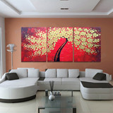现代简约客厅沙发背景墙挂画无框画花卉厚油刀画发财树
