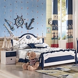 地中海儿童床 男孩单人床1.2 1.5米 欧式软靠儿童床家具套房组合