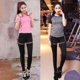 韩国代购韩版瑜伽服两件套装春夏季短袖显瘦短裤跑步健身女速干衣