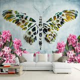 大型3D立体手绘油画蝴蝶墙纸壁画客厅电视沙发卧室背景墙个性壁纸