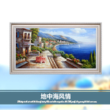 慕斯维手绘油画 地中海风格玄关餐厅壁画 海边风景欧式客厅装饰画