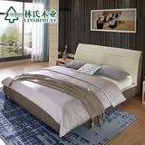 林氏木业北欧现代布艺床可拆洗棉麻布床1.8M双人床大床家具R235#*