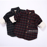 韩国外贸原单男女儿童宝宝纯棉磨毛加绒加厚英伦格子衬衫衬衣外套