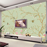 工笔画花鸟大型壁画现代中式墙纸壁画 客厅电视背景墙办公室壁纸