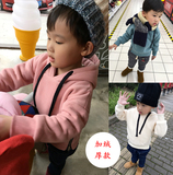 韩国儿童装2015冬季新款男女童宝宝中长款连帽加绒加厚套头卫衣潮